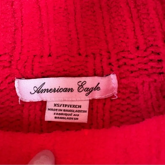 American Eagle Red Ribbed Knit Mock Neck Sweater (XS) - Picture 5 of 14